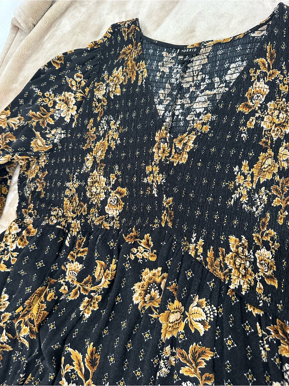 Torrid Black Dress with Gold and Tan Floral Print - Picture 3 of 4